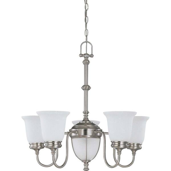 Glomar Salem Brushed Nickel 5 + 2 Light Chandelier With Frosted Linen Glass-DISCONTINUED