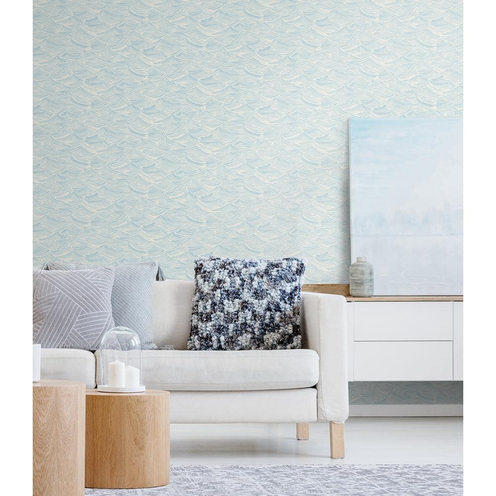 Seaside Waves Blue Pre-pasted Washable Wallpaper