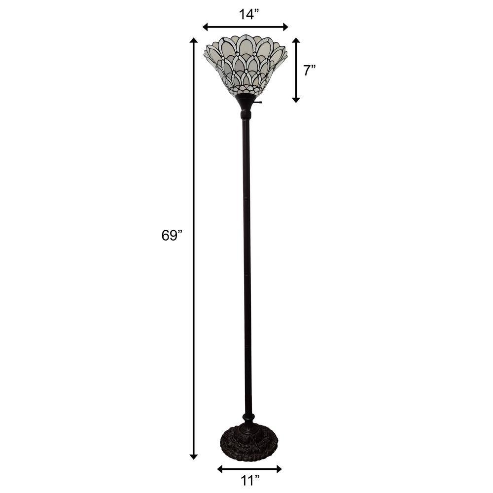 Elegant Peacock 69" Bronze Torchiere Floor Lamp with Stained Glass