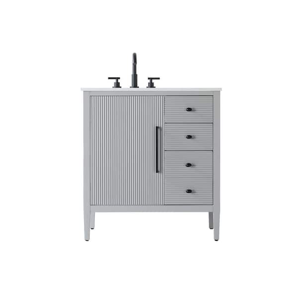 32 in. Single Sink Grey Bath Vanity with White Engineered Marble Top