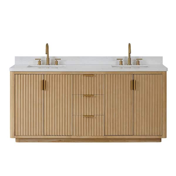 Cádiz 72 in. W x 22 in. D x 34 in. H Double Freestanding Bath Vanity in Washed Ash Gray with White Composite Stone Top