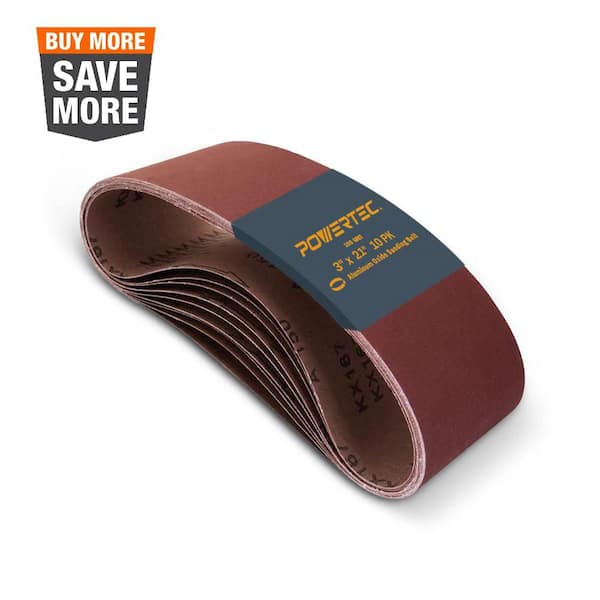 ‎POWERTEC 3 in. x 21 in. 100-Grit Aluminum Oxide Sanding Belt for Portable Belt Sander (10-Pack)