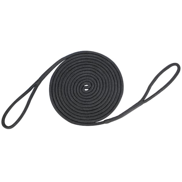 Extreme Max BoatTector Premium Double Looped Nylon Dock Line for Mooring Buoys - 5/8 in. x 30 ft., Black