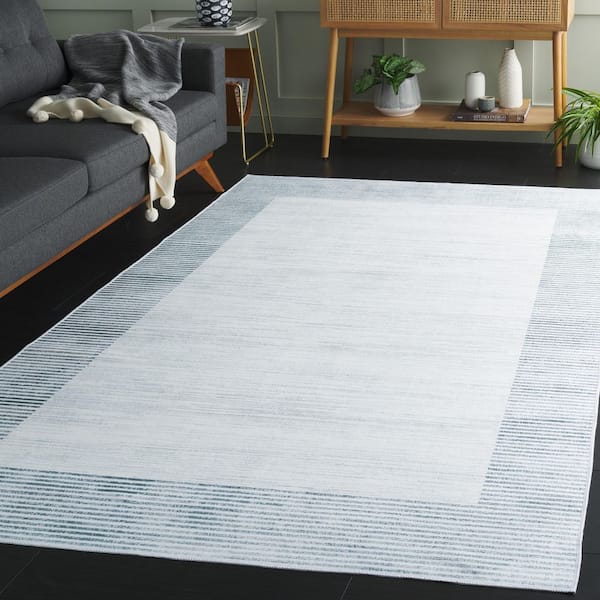 Malibu Ivory/Gray 6 ft. x 9 ft. Machine Washable Striped Border Area Rug