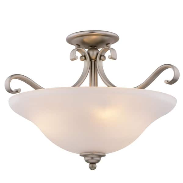 Monrovia 17 in. W Brushed Nickel Dual Mount Semi Flush Ceiling Light or Pendant