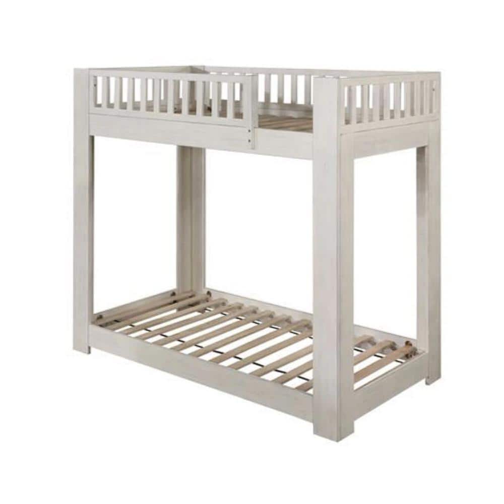 Benjara White Twin Adjustable Bunk Bed with Wooden Frame BM268999 The