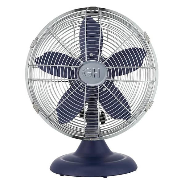 Retro 12 in. All-Metal Table/Desk Fan with 3-Speed Settings, Wide Oscillation, and Carrying Handle in Ink Blue
