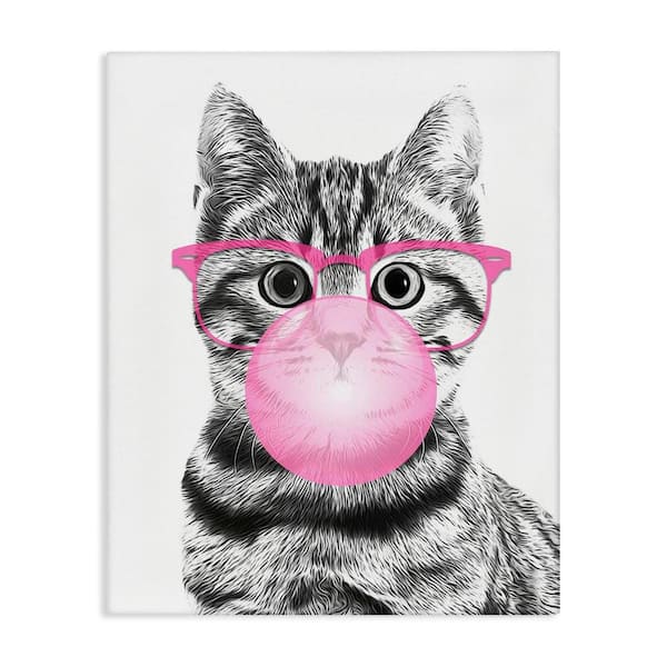 Cat Bubble Gum Glasses Monochrome Illustration by Annalisa Latella Unframed Graphic Art Print Animal 20 in. x 16 in.