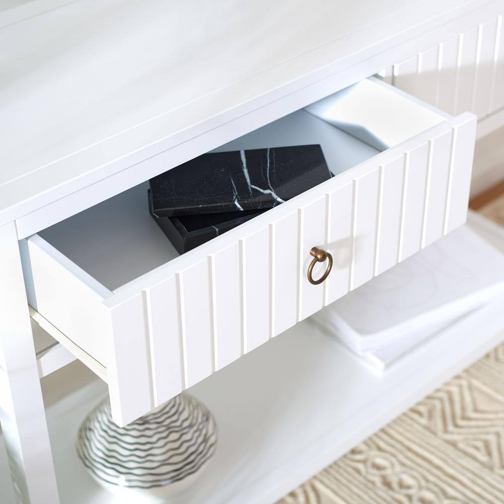 White Mahogany and Brass Hallway Table with Storage