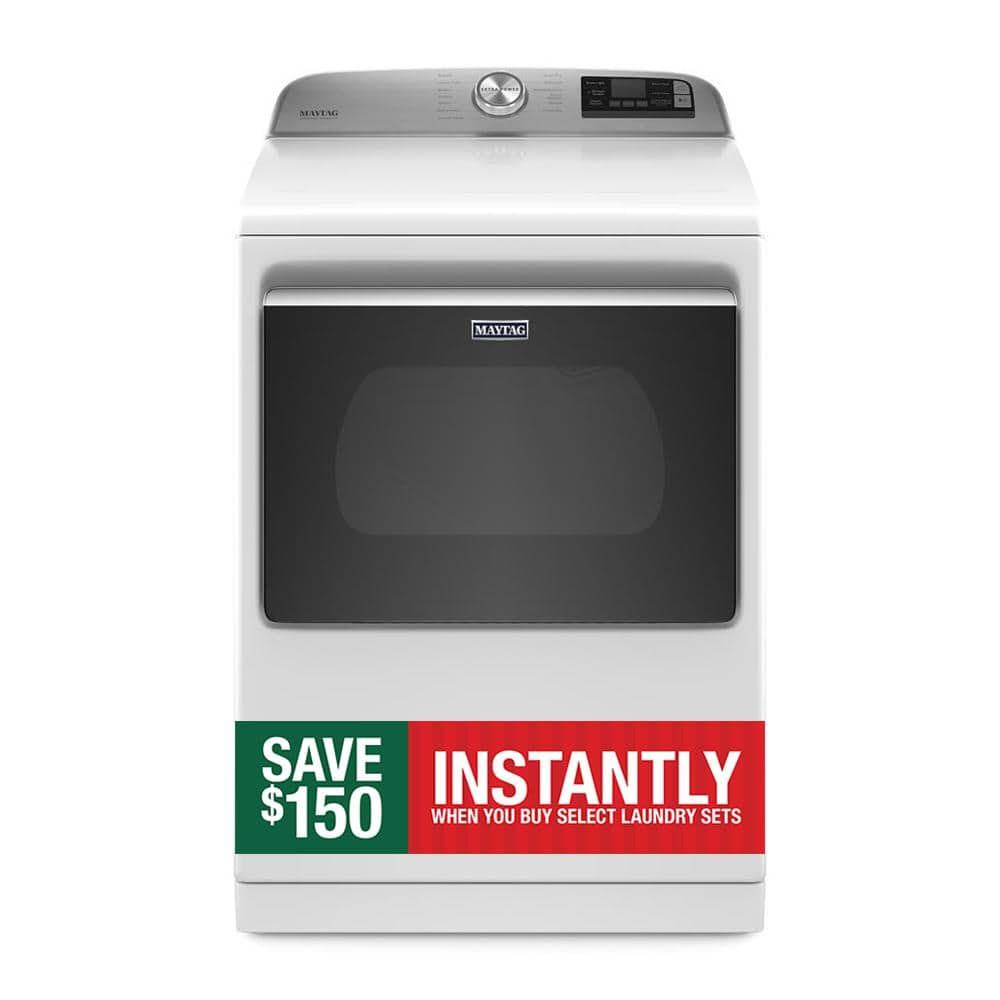 Maytag 7.4 CU. Ft. 240-Volt Smart Capable White Electric Vented Dryer with Hamper Door and Steam, ENERGY STAR