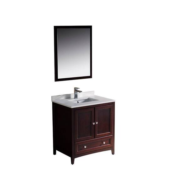 Fresca Oxford 30 in. Vanity in Mahogany with Ceramic Vanity Top in White with White Basin and Mirror