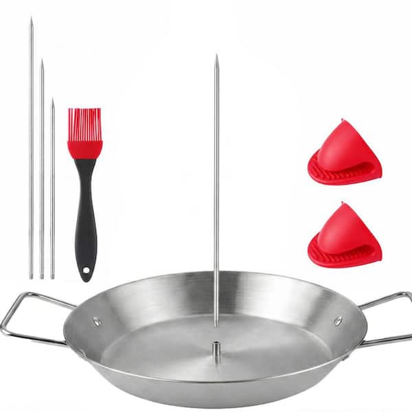 Stainless Steel Vertical Shawarma Skewer Stand with 3 Spikes, Brush, Anti-scalding Fittings for Grill BBQ