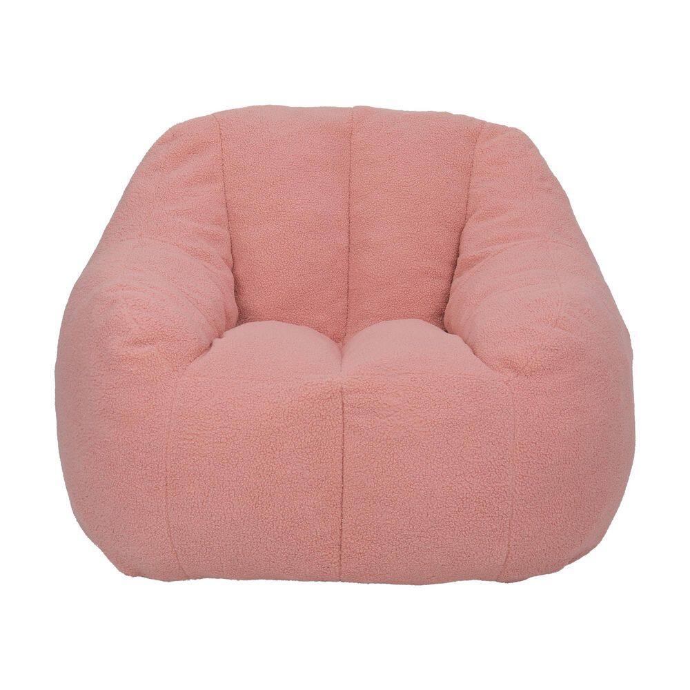 Pink Teddy Fabric Bean Bag, Floor Sofa Chair with Memory Foam for Dorm, Apartment, Living Room