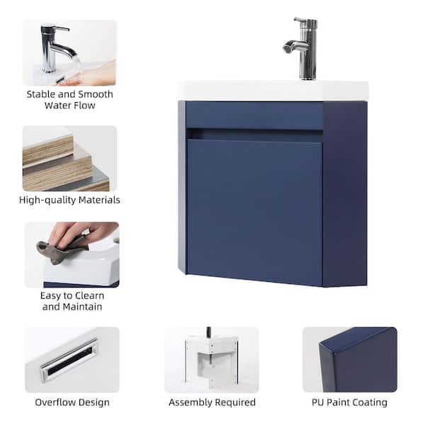 Wonline 22 in. W x 8 in. D Blue Corner Wall Mount Bathroom