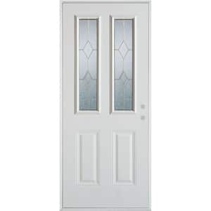 36 in. x 80 in. Geometric Brass 2 Lite 2-Panel Painted White Left-Hand Inswing Steel Prehung Front Door