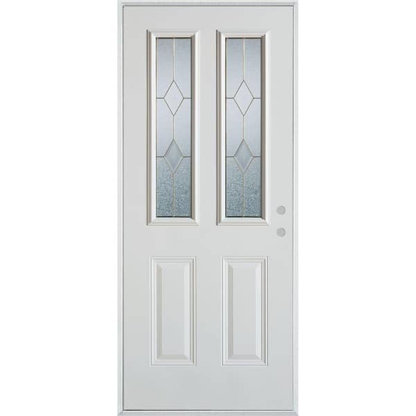 Stanley Doors 32 in. x 80 in. Geometric Patina 2 Lite 2-Panel Painted White Left-Hand Inswing Steel Prehung Front Door