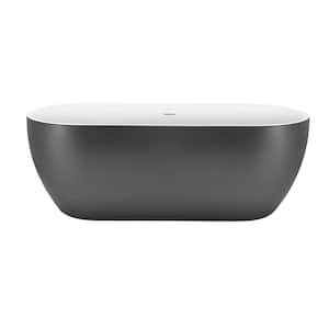 59 in. Acrylic Oval Shaped Freestanding Flatbottom Double-Ended Soaking Non-Whirlpool Bathtub in Gray