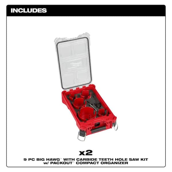 Milwaukee BIG HAWG Carbide Hole Saw Kit (18-Piece) with 2 PACKOUT