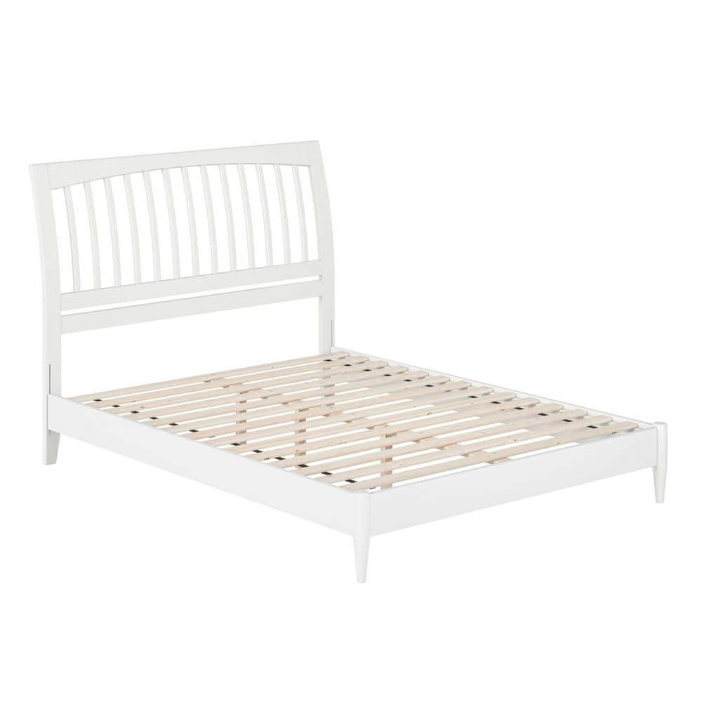 Orleans White Solid Wood Queen Sleigh Platform Bed with Slatted Headboard