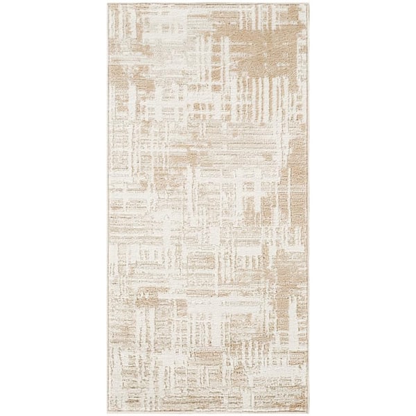 Dekor Ivory Taupe 2 ft. x 4 ft. Geometric Contemporary Area Rug