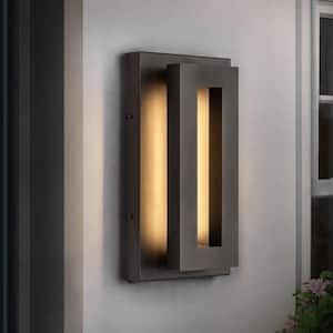 Gunnora 14 in. Black Aluminum Square 3000K Waterproof Outdoor IP54 Hardwired Wall Lantern Sconce Integrated LED
