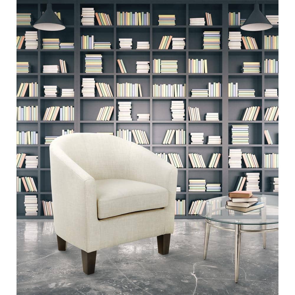 Ethan White Faux Leather Barrel Accent Chair with Wood Frame