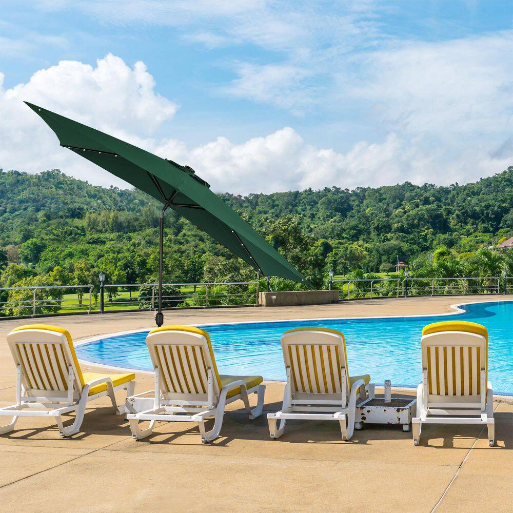 Nassau 10' x 6.5' Green Aluminum Patio Umbrella with LED Lights