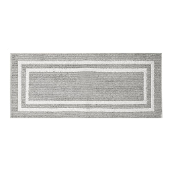 Washable Skid Resistant Light Grey/White 2.2 ft. x 5 ft. All Loop Tufted Area Rug