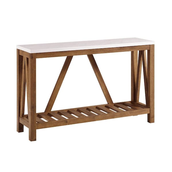 Walker Edison Furniture Company 52 in. Marble Walnut Standard Rectangle Faux Marble Console Table with Storage HDF52AFTMNW The Home Depot