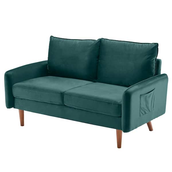 ARTFUL LIVING DESIGN Iiuvai 58 in. Teal Velvet 2-Seat Loveseat with Side Pockets