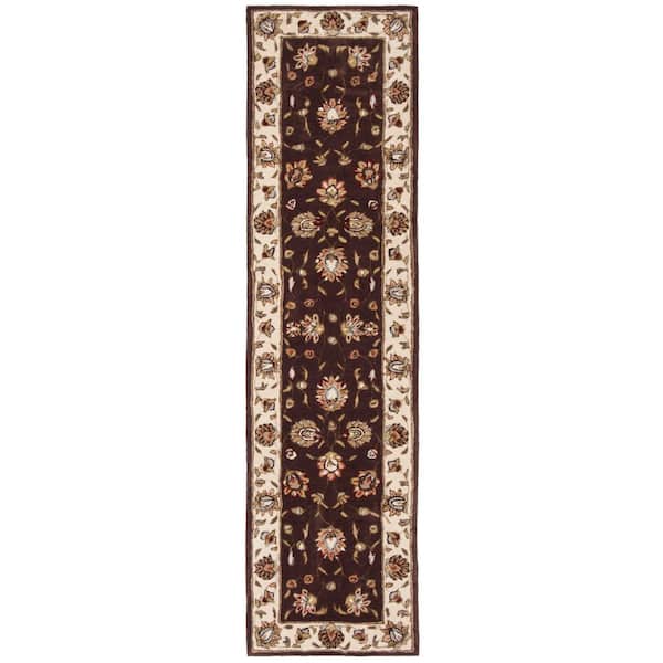 Total Performance 2 ft. x 9 ft. Brown/Ivory Floral Border Runner Rug