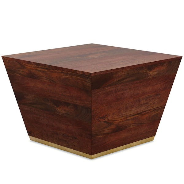 Simpli Home Abba Solid Mango Wood 28 in. Wide Square Modern Coffee Table in Cognac Brown, Fully Assembled