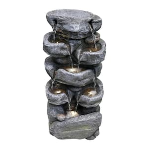 4-Tier Stacked Rock Fountain with LED Lights