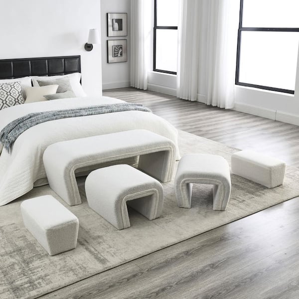 CSC DECOR INC Beige Teddy Contemporary Velvet Nesting Bench with 4 Nesting Bench (17 in. H X 46 in. W X 19 in. D)