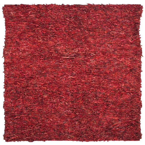 SAFAVIEH Leather Shag Red 8 ft. x 8 ft. Square Solid Area Rug