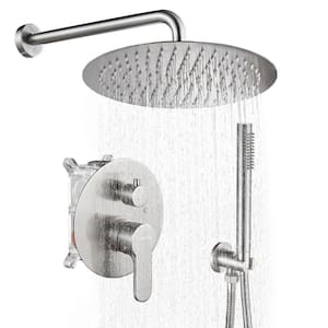 Rainfall 1-Spray Round 12 in. Shower System with Hand Shower in Brushed Nickel (Valve Included)