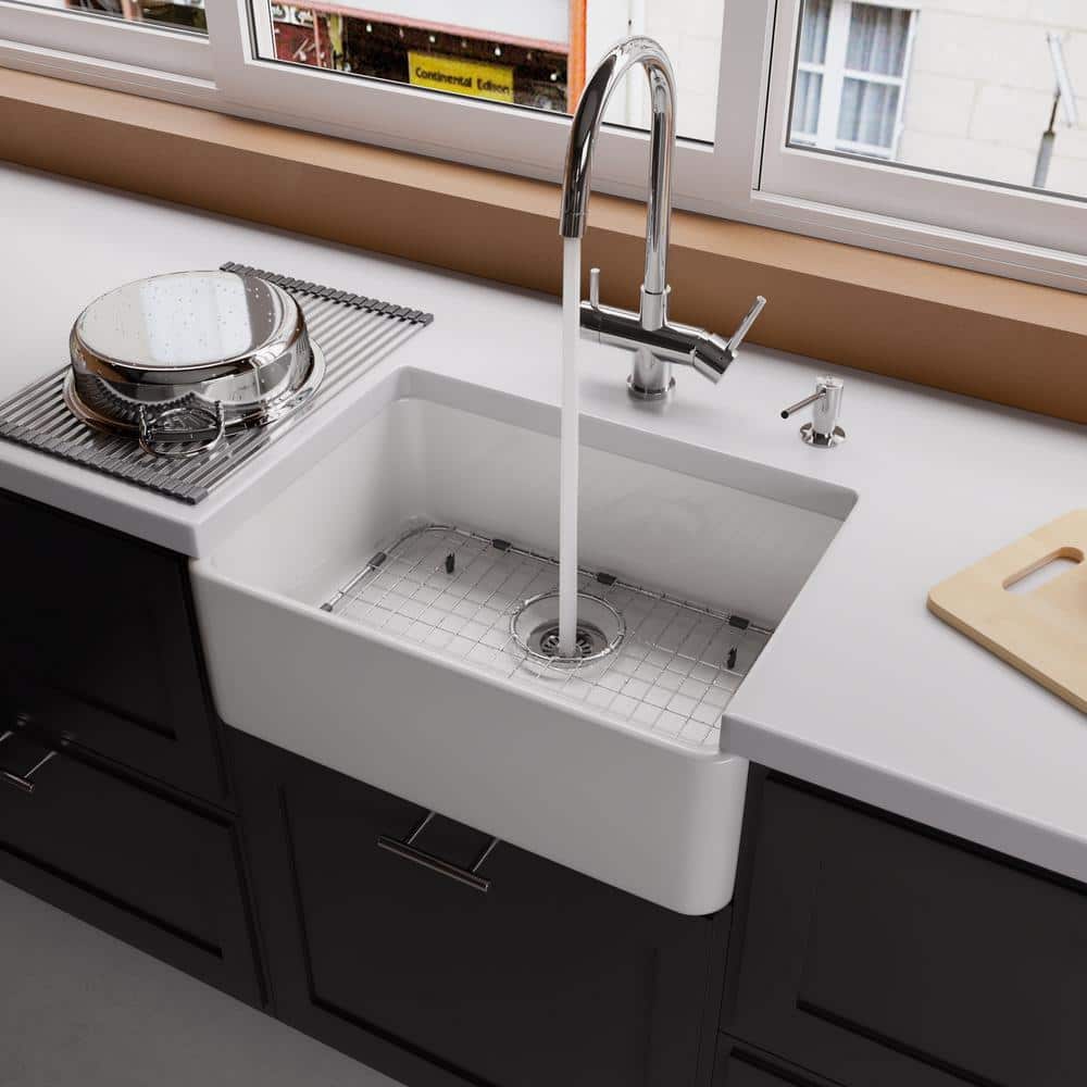 White Fireclay Single Bowl Farmhouse Apron Kitchen Sink
