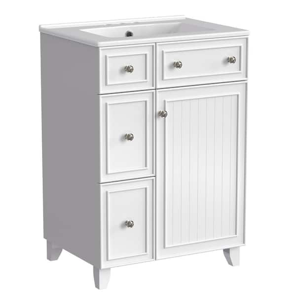 24 in. W x 18.3 in. D x 34.3 in. H Single Sink Freestanding Bath Vanity in White with White Ceramic Top