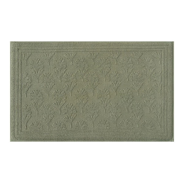Dandelion 20 in. x 32 in. Olive Green Floral Cotton Rectangle Bath Mat