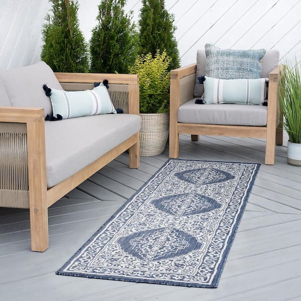 Eco Floral Navy 2 ft. x 8 ft. Indoor/Outdoor Runner Rug