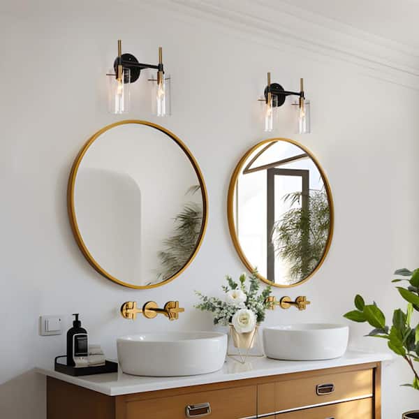 Zeeny Lights 2 × CYNHN Zevni Modern 2-Light Brass Gold Bathroom Vanity Light, Black