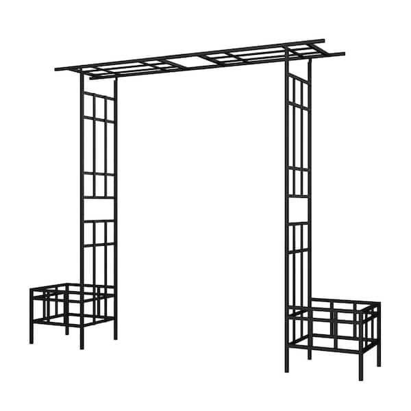 94.29 x 16.93 x 77.56 in. Outdoor Black Trellis Metal Garden Arch Adjustable Width Great Garden Arch for Climbing Plants