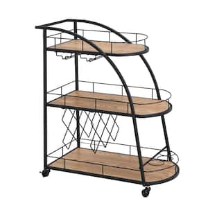 3 Layer Bar Cart 11 Wine-Bottle Rack 8 Wine Glass Rack Black Metal Frame Tabletop Wine Rack For Kitchen, Party