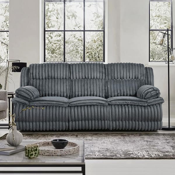 Dyersburg 95 in. W Pillow Top Arm Corduroy Rectangle Manual Double Reclining Sofa in Dark Gray