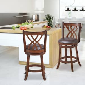 39 in. Wood Swivel Bar Stool Counter Height Dining Pub Chairs with Rubber Wood Legs Set of 2
