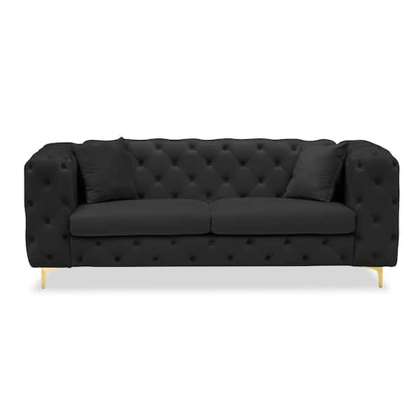 URTR Modern 32 in. W Black Velvet 2-Seater Comfortable Loveseat with 2 Throw Pillows in The Same Color for Living Room