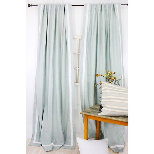 American Colors Brand 120 in. L Spa Blue with White Trimmed Curtain Panel