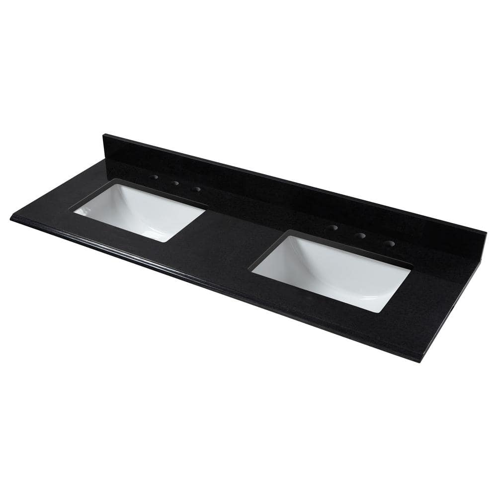 Home Decorators Collection 73 in. W x 22 in. D Granite Double Trough Sink Vanity Top in Midnight Black 75888 - The Home Depot