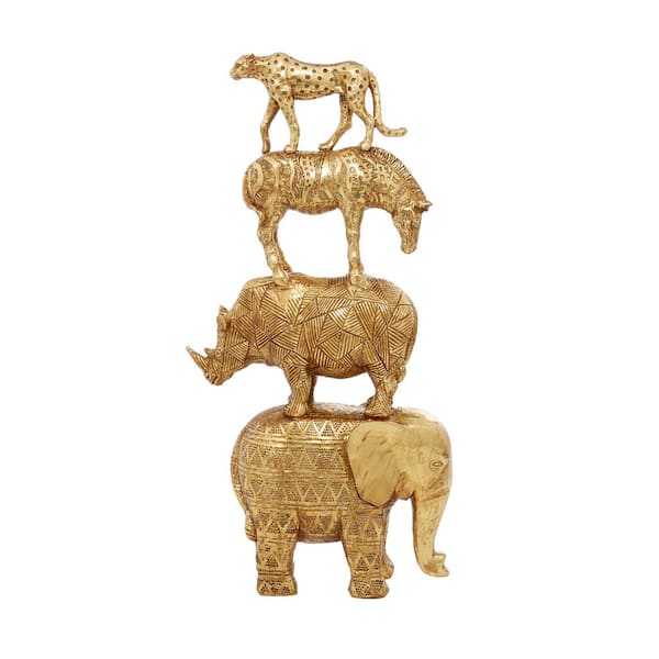 Litton Lane 4 in. x 15 in. Gold Polystone Safari Animal Sculpture