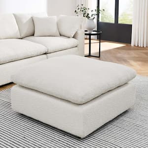 Commix Down Filled Overstuffed Boucle Fabric Ottoman in Ivory